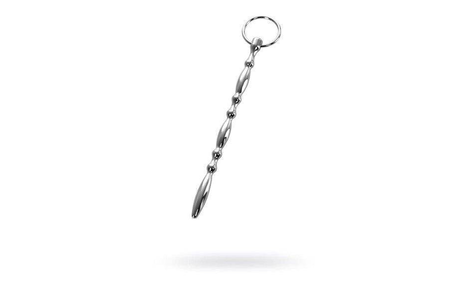 Metal Silver Metal Beaded Urethral Plug With Cock Ring - Urethral Sounds