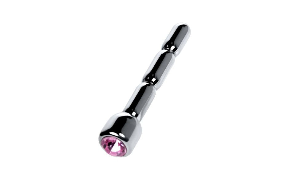 Metal Silver Metal Urethral Plug With Ruby Rhinestone - Urethral Sounds