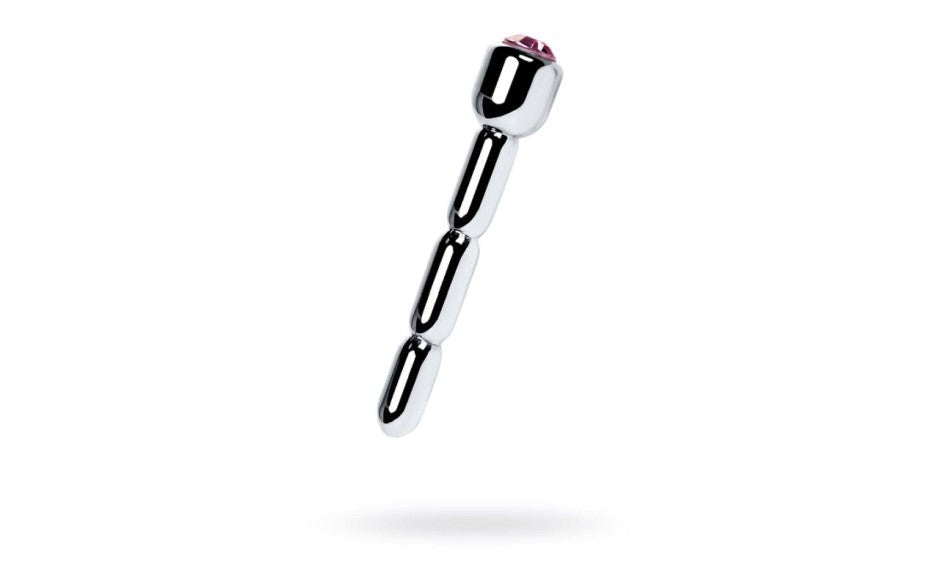 Metal Silver Metal Urethral Plug With Ruby Rhinestone - Urethral Sounds