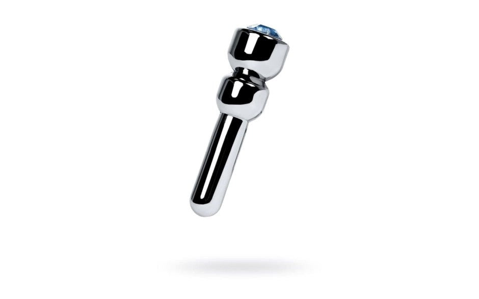 Metal Silver Metal Urethral Plug With Sapphire Rhinestone Small - Urethral Sounds