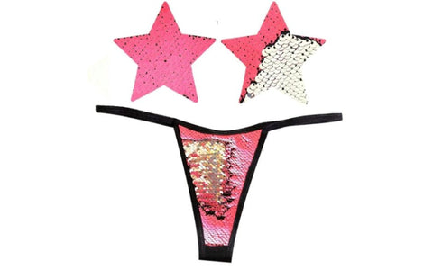 Bitchin Neon and Blacklight Sequin Pastie and Panty Set - G-Strings, Panties and Shorts