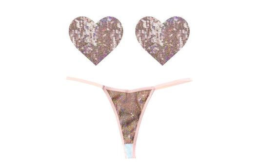 Neva Nude Bubbly Feels Nude Sequin Pantie & Heart Shapes Pastie Set