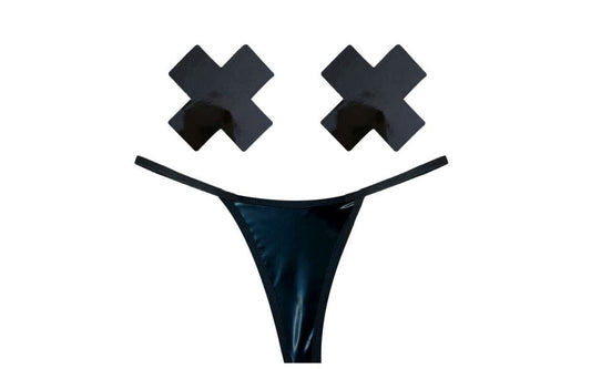 Neva Nude Dom Squad Black Wet Vinyl Pastie & G String Set