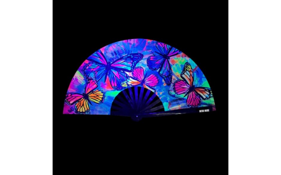 Neva Nude Flutter By Butterfly Blacklight Folding Fan - Fancy Dress Ups
