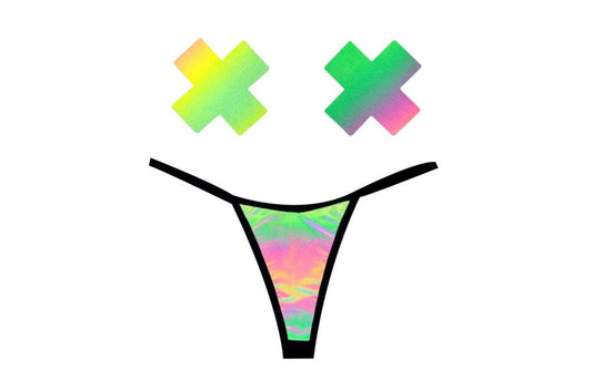 Neva Nude Rainbow Reflective G String & X Pastie Set
