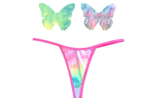 Neva Nude Rainbow Sherbet Tie Die Butterfly Pastie & Panty Set