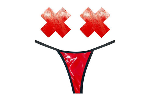 Neva Nude Vixen Red Wet Vinyl Womens Pastie & G String Set