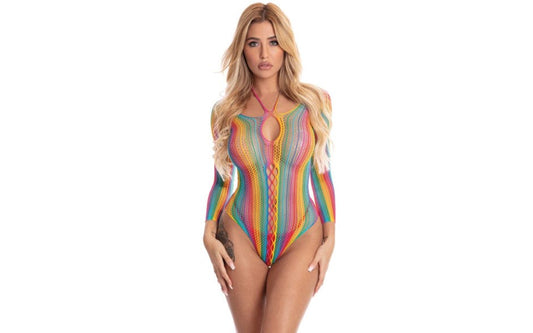 Pink Lipstick More Colour Long Sleeve Womens Bodysuit Rainbow