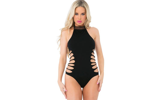 Pink Lipstick Slit N Spin Womens Bodysuit One Size Black