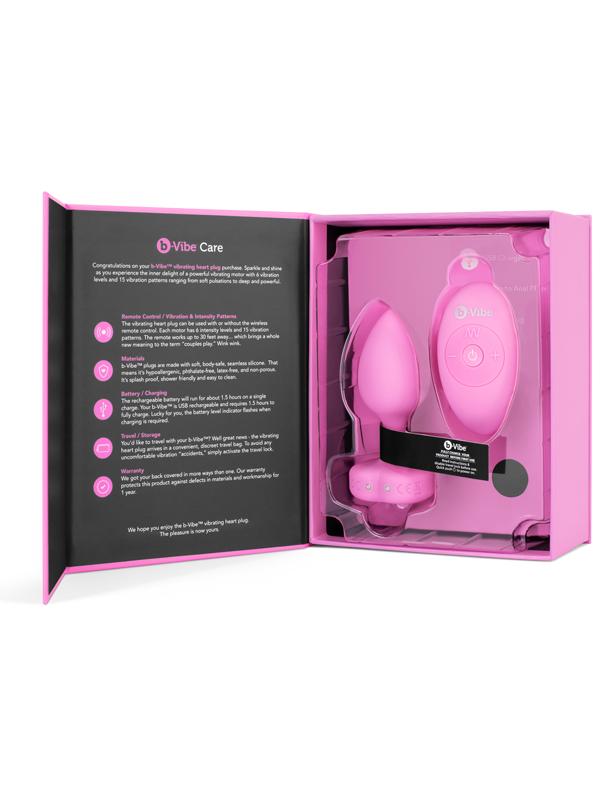 b-Vibe Remote Control Vibrating Jewelled Heart Butt Plug - - Butt Plugs