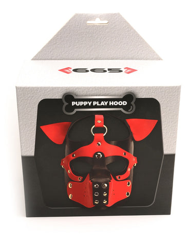 Playful Pup Black Red White BDSM Hood by Sport Fucker - Bondage Hoods