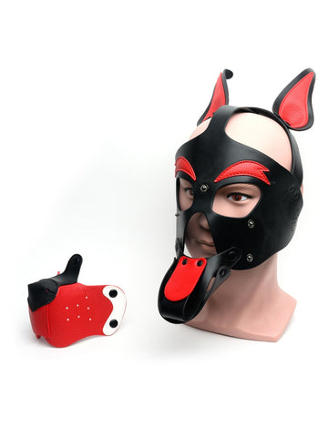 Playful Pup Black Red White BDSM Hood by Sport Fucker - Bondage Hoods