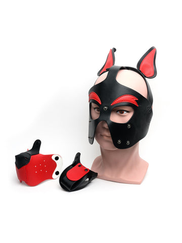 Playful Pup Black Red White BDSM Hood by Sport Fucker - Bondage Hoods