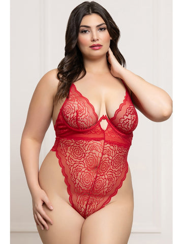 Sexy Floral Lace Womens Teddy by Seven Til Midnight - Teddies and Bodysuits