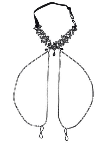 Sex and Mischief Lace Collar with Nipple Ties - Collars and Leads
