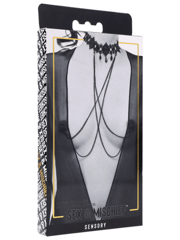 Sex and Mischief Lace Collar with Nipple Ties - Collars and Leads