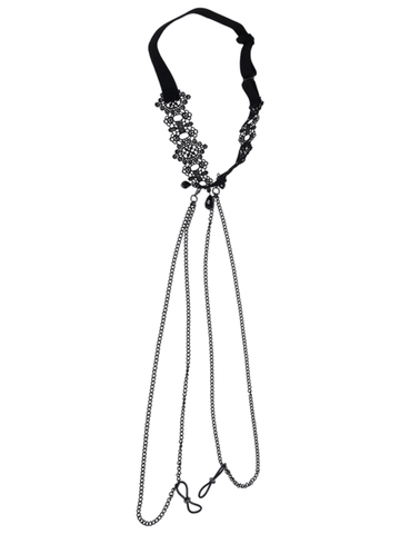 Sex and Mischief Lace Collar with Nipple Ties - Collars and Leads
