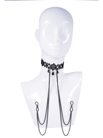 Sex and Mischief Lace Collar with Nipple Ties - Collars and Leads