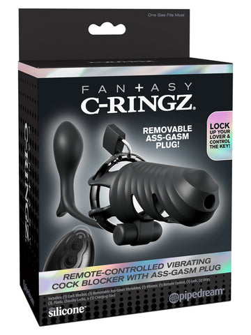 Fantasy C-Ringz Vibrating Cock Blocker with Ass-Gasm Plug - Male Chastity