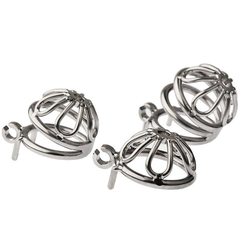 Petal Metal Mens Chastity Cage With Medium Flat Ring - Male Chastity