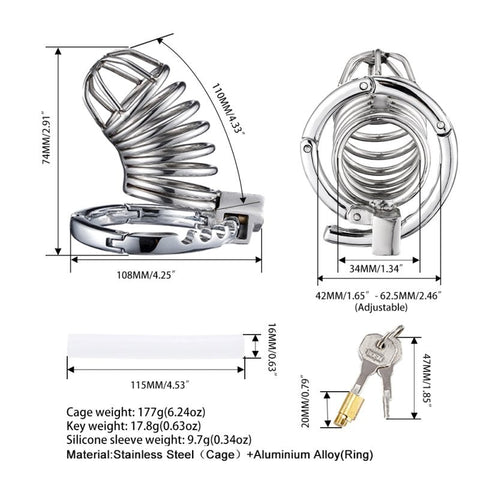 Beginner Cage Adjustable Bird Metal Cock Cage by BDStyle - Male Chastity