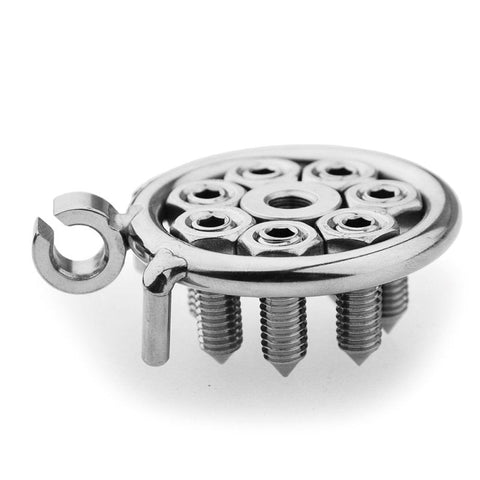 Spikes Flat Chastity Cock Cage With Urethral Sound - Male Chastity