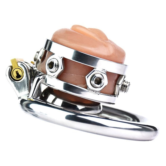 BDStyle Fake Silicone Stainless Steel Male Chastity Cage With Bent Ring