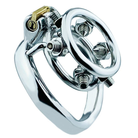 Rivet Screw Double Ring Mens Chastity Lock Cage by BDStyle - Male Chastity