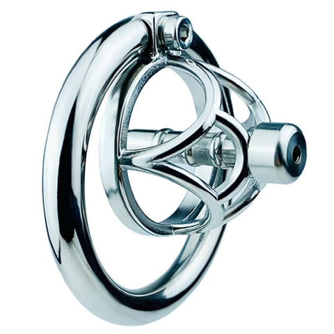 Hex Screw Men's Cock Cage with Urethral Catheter - Male Chastity
