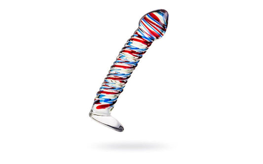 Sexus Glass Dildo Stripes With Base 16cm Blue & Red