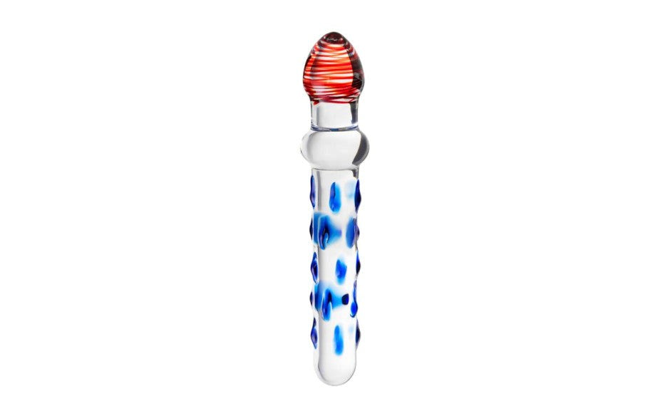 Sexus Glass Dildo With Knobs 20cm Blue & Red - Glass Sex Toys