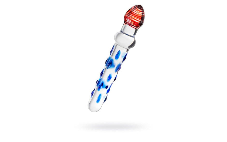 Sexus Glass Dildo With Knobs 20cm Blue & Red - Glass Sex Toys
