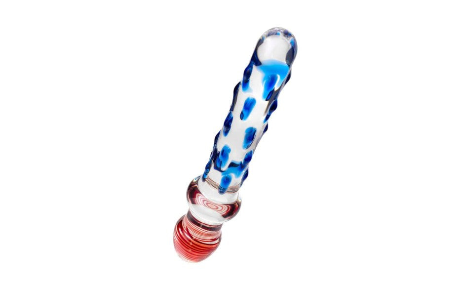 Sexus Glass Dildo With Knobs 20cm Blue & Red - Glass Sex Toys