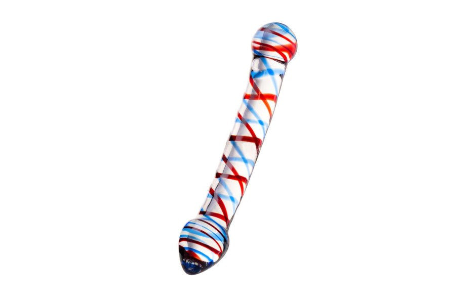 Sexus Curved Glass Dildo 20cm Blue & Red - Glass Sex Toys