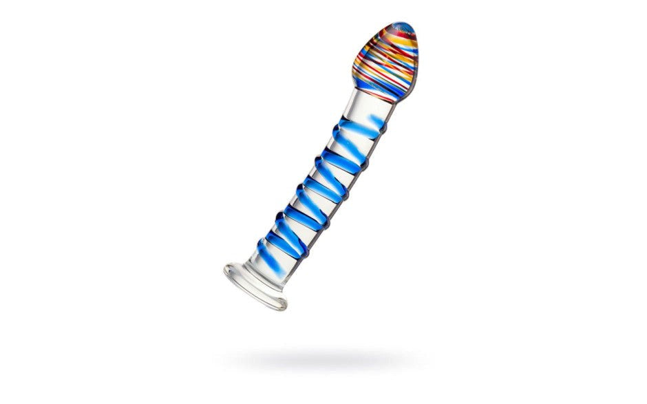 Sexus Unisex Glass Dildo With Suction Cup Blue Swirls 18cm - Glass Sex Toys