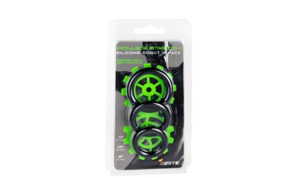 SI Novelties Power Stretch 3 Piece Silicone Cock Rings Black - Cock Ring Sets