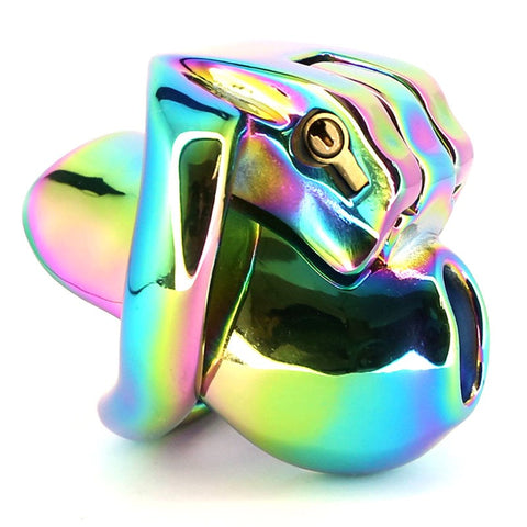 Rainbow Male Metal Chastity Cage HTV3 Medium by BDStyle - Male Chastity