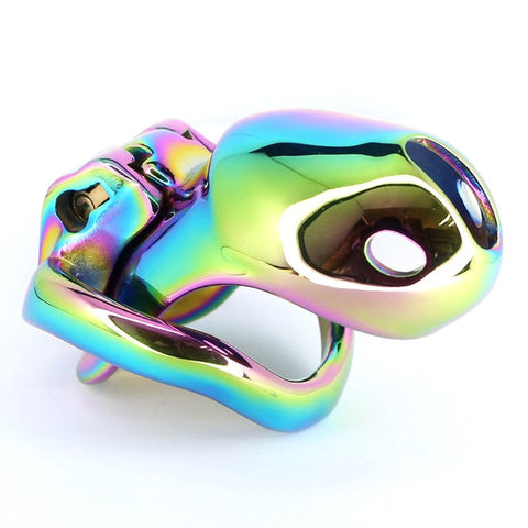 Rainbow Male Metal Chastity Cage HTV3 Medium by BDStyle - Male Chastity