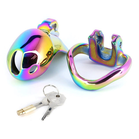 Rainbow Male Metal Chastity Cage HTV3 Large by BDStyle - Male Chastity