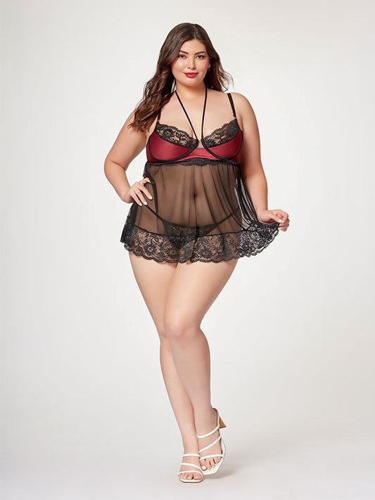 Seven Til Midnight The Romantic Two Piece Womens Babydoll Set 3X / 4X