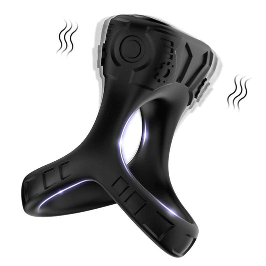 BDStyle 9 Functions Double Cock Ring with Clitoral Stimulator