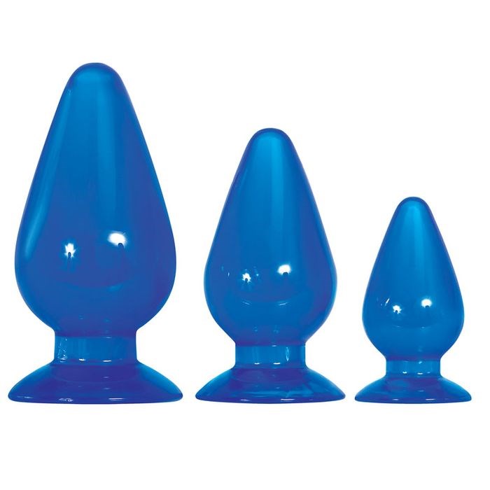 Adam And Eve Big Blue Jelly Backdoor Butt Plug Playset 3 Sizes - Butt Plugs