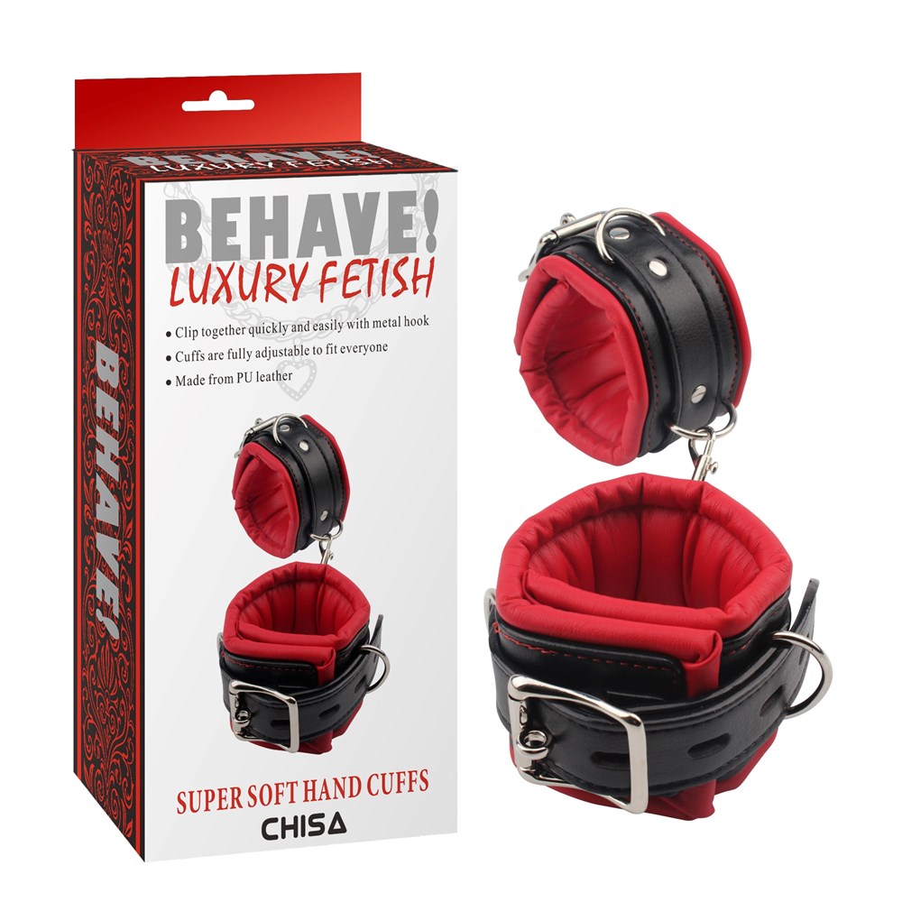 Behave Super Soft BDSM Play Hand Cuffs Red / Black - Cuffs And Restraints