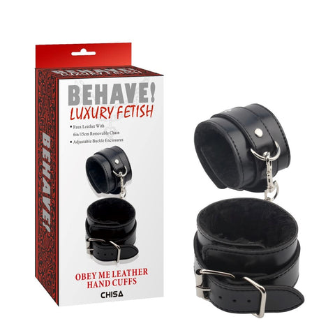 Obey Me Leather Hand Cuffs by Chisa - Cuffs And Restraints