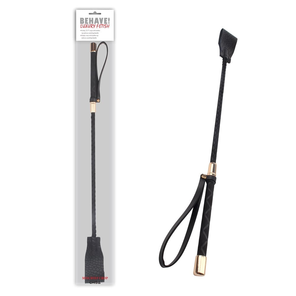 Behave Mischief Crop Super Soft Leather Tip Black - Whips And Crops