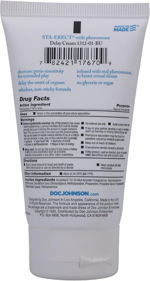 Doc Johnson Sta Erect With Pheromone Sex Delay Cream - Delay and Excite Sprays