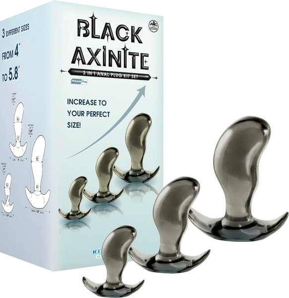 Black Axinite 3 In 1 Flexible and Hygienic Anal Plug Kit Set - Butt Plugs