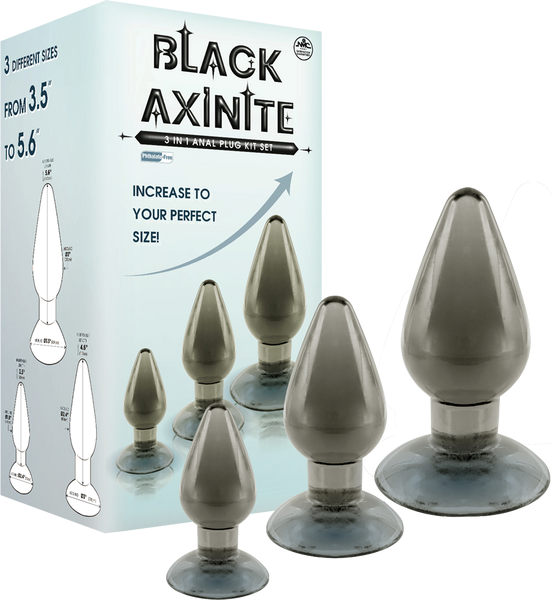 Black Axinite 3-in-1 Suction Cup Base Anal Plug Kit - Butt Plugs