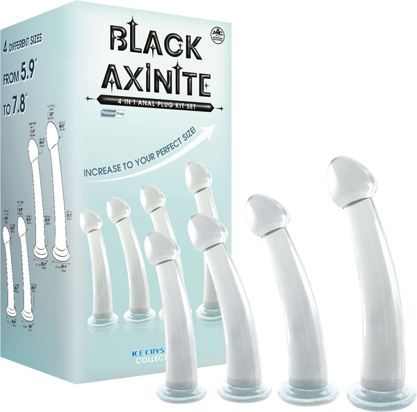 Black Axinite 4 In 1 Suction Cup Base Anal Plug Kit Set - Butt Plugs