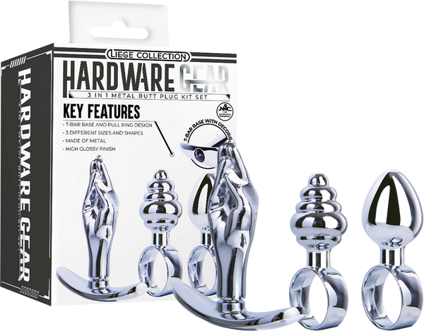 Hardware Gear 3 In 1 Metal Butt Plug Kit Set Chrome - Butt Plugs